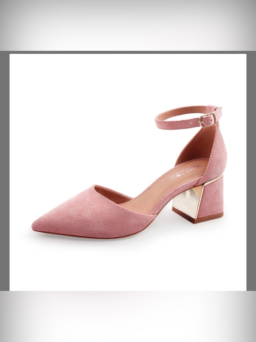 Women’s Pointed Toe Ankle Strap Block Heel Pumps - Pink